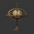 Vintage Globe Decorative Piece with Bronze Stand and Metal Rings