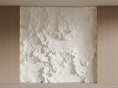 White Textured Background Wall With Wooden Frame In Modern Minimalist Interior Design 3d model