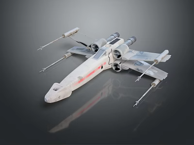 Detailed X Wing Fighter Model Featuring X Shaped Wings And Sci Fi Design 3d model