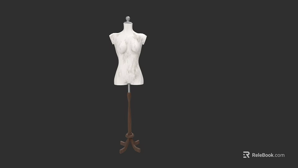 White Marble Mannequin on Brown Tripod Stand Against Dark Background 3d model 