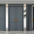 Modern Dark Gray Double Doors With Golden Handles In Marble Floor Interior