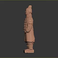 Terracotta Warrior Sculpture Carving Standing Posture With Intricate Armor Details And Orange Color