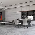 Modern Open Office Interior With Sofa Coffee Table Desk Computer And Pendant Lights 3d model