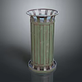 Vintage Green Striped Trash Can With Metal Rim And Base Structure