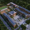 Spacious School Building Campus With Open Square Sports Field And Green Trees