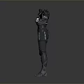 Futuristic Armored Character in Black Mechanical Suit With Extended Arms