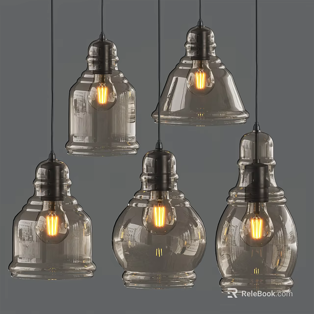 Transparent Glass Pendant Lights With Warm Yellow Bulbs And Modern Design 3d model 