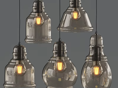 Transparent Glass Pendant Lights With Warm Yellow Bulbs And Modern Design 3d model