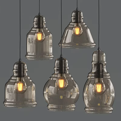 Transparent Glass Pendant Lights With Warm Yellow Bulbs And Modern Design 3d model