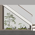 Modern Staircase Interior Design With Wooden Panel And Green Plant Decor