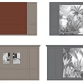 Modern Background Wall Designs With Upholstered Panels Artwork Tropical Prints And Frames 3d model