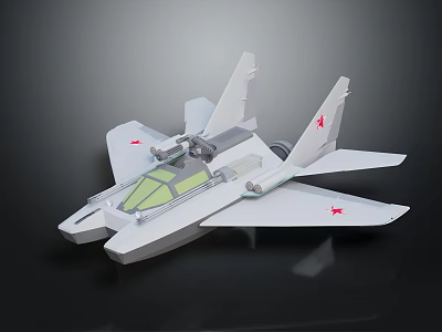 White Fighter Jet Model with Red Star Emblems on Wings and Green Transparent Cockpit 3d model