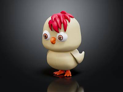 Cute Chick Doll With Red Crest Big Eyes Yellow Body And Orange Feet 3d model