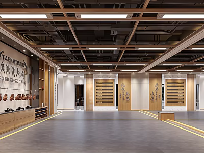 Taekwondo Training Gym Interior Design With Wooden Elements And Equipment 3d model