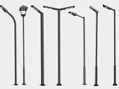 Various Black Outdoor Lights Featuring Different Street And Garden Lamp Designs 3d model