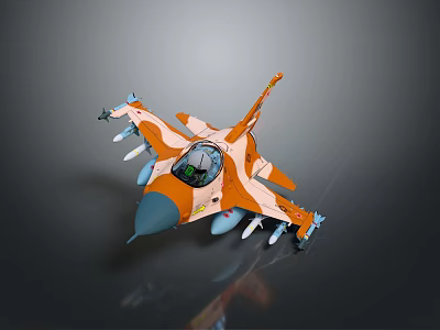 Orange And Pink Fighter Jet Toy Model With Missiles Transparent Cockpit And Pilot Figure 3d model