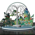 Decorative Tree Like Structure With Neon Lights Green Plants Spherical Ornaments On Circular Base 3d model