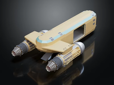 Yellowish Beige Streamlined Spacecraft Model With Dual Engines Open Section And Reflective Surface 3d model