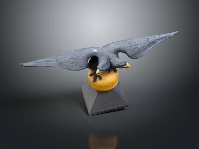 Eagle Sculpture With Spread Wings Clutching Yellow Sphere On Black Pyramid Base 3d model
