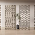 Modern Decorative Room Dividers With Geometric Patterns And Potted Plant On Wooden Floor