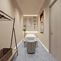 Modern Beauty Hair Salon Interior Design With Reception Desk Comfortable Sofas And Facial Posters