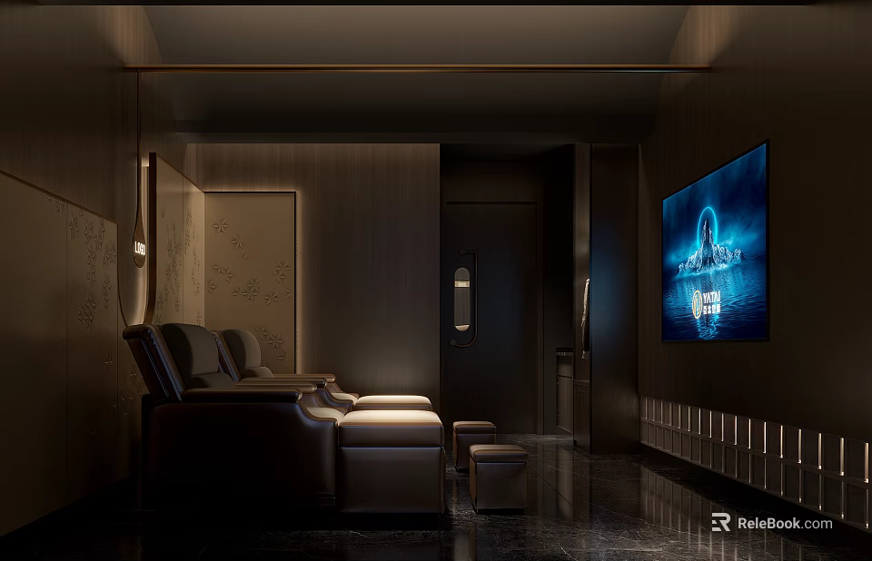 Modern Luxury SPA Sauna Room With Leather Sofa TV And Dark Wooden Decor 3d model 