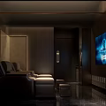 Modern Luxury SPA Sauna Room With Leather Sofa TV And Dark Wooden Decor