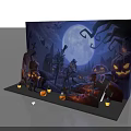 Halloween Photo Spot With Full Moon Pumpkin Lanterns Bats Tombstones And Scarecrow