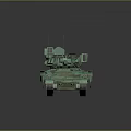 Military Tank Vehicle With Green Camouflage Antenna Turret And Brown Circular Base
