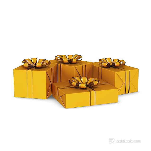 Elegant Golden Gift Boxes With Bow Ribbons For Household Decoration Items 3d model 