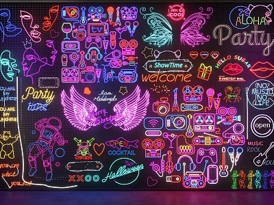 Colorful Neon Decorative Lights With Butterfly Wings Party Welcome Signs For Creative Wall Decoration 3d model
