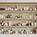 Dishwashing And Daily Use Products On Well Organized Shelf With Containers And Plants