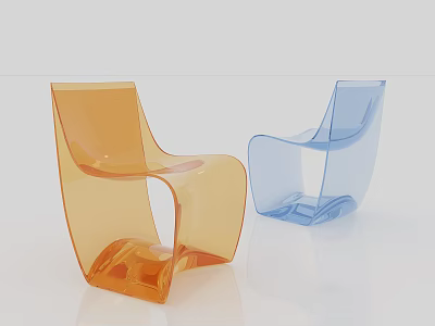 Modern Transparent Orange And Blue Leisure Chairs With Unique Curved Design 3d model