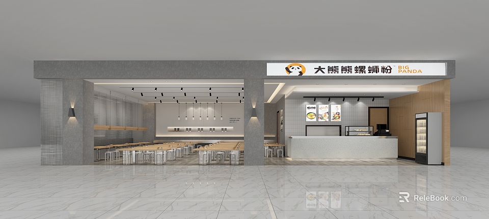 Spacious Modern Hot Pot Restaurant Interior With Comfortable Seating And Bright Dining Area Layout 3d model 