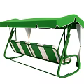 Green Playground Equipment Swing With Green Canopy Striped Seats And White Decorations