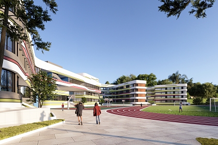 Special-shaped facade of school building sports ground 3d model