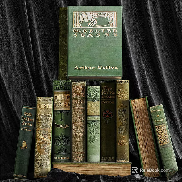 Vintage Green Books Stacked With Ornate Covers And Decorative Spines 3d model 