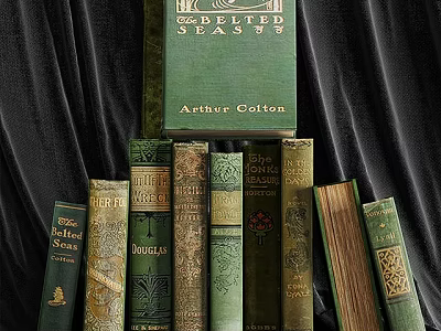 Vintage Green Books Stacked With Ornate Covers And Decorative Spines 3d model