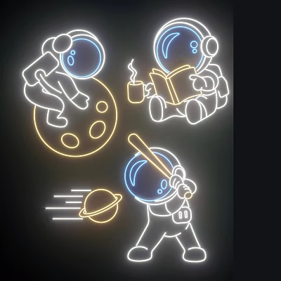Neon Decorative Lights With Astronaut Moon Reading Coffee Baseball And Planet Designs 3d model