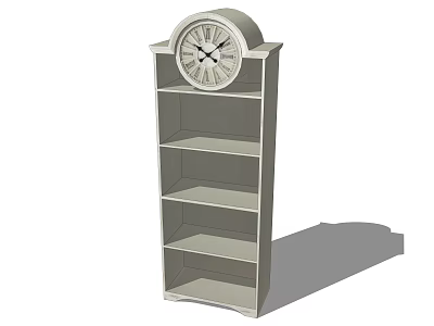 Tall White Bookcase With Multiple Shelves And Clock On Top Design 3d model