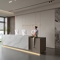 Modern Office Reception Desk With Marble Surface And Natural Light Backdrop Wall 3d model