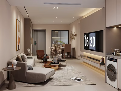 Modern Living and Dining Room Interior Design With Sofa Coffee Table TV and Dining Table 3d model