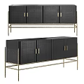 Sleek Modern Black Dresser With Gold Metal Legs And Cabinet Doors