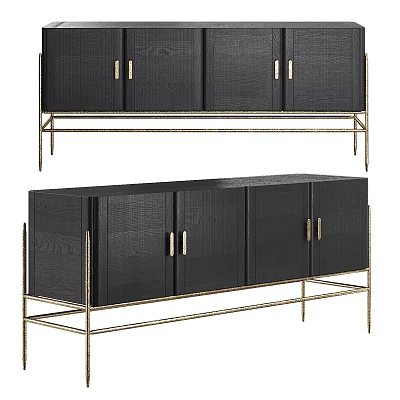 Sleek Modern Black Dresser With Gold Metal Legs And Cabinet Doors 3d model