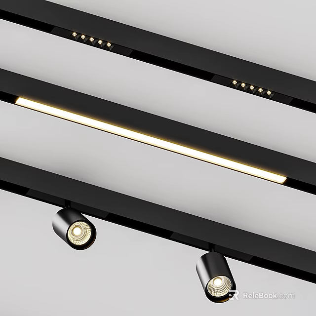 Modern Black Slim LED Strip Ceiling Light With Warm Glow Track Design 3d model 
