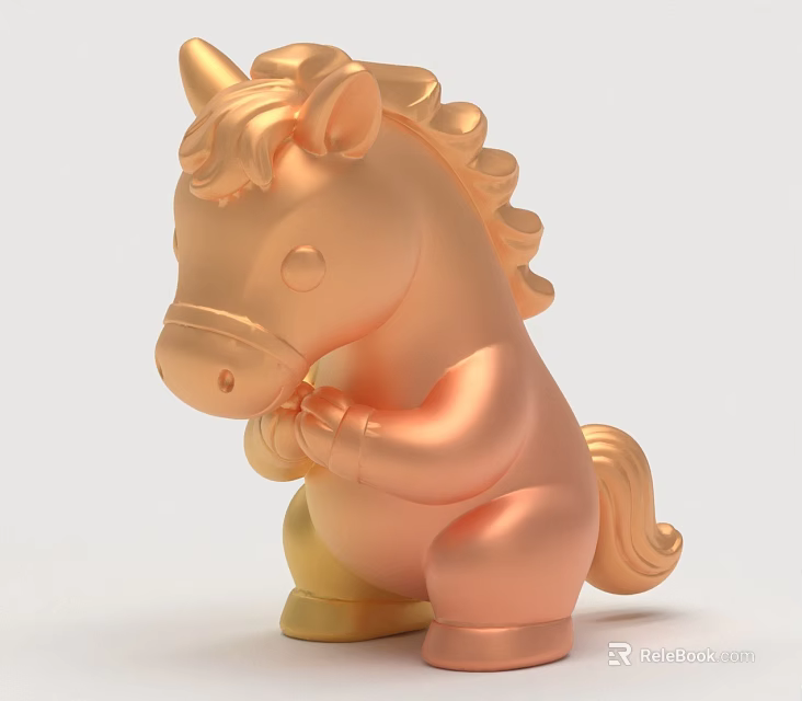 Cute Unicorn Ornament Decoration Set With Golden And Rose Gold Shiny Finish 3d model 
