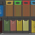 Public Waste Sorting Facilities with Colorful Trash Bins and Different Designs 3d model
