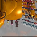 Mechanical Style Yellow Creature Character With Black Tipped Ears Blue Eyes And Square Tail