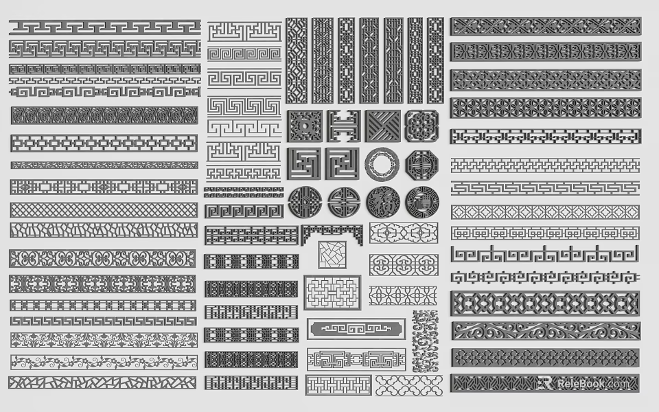 Decorative Line Patterns Collection With Various Ornamental Borders And Design Elements 3d model
