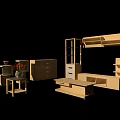 Various Types Of Wooden Cabinets And Storage Furniture With Small Table And Flower Vase
